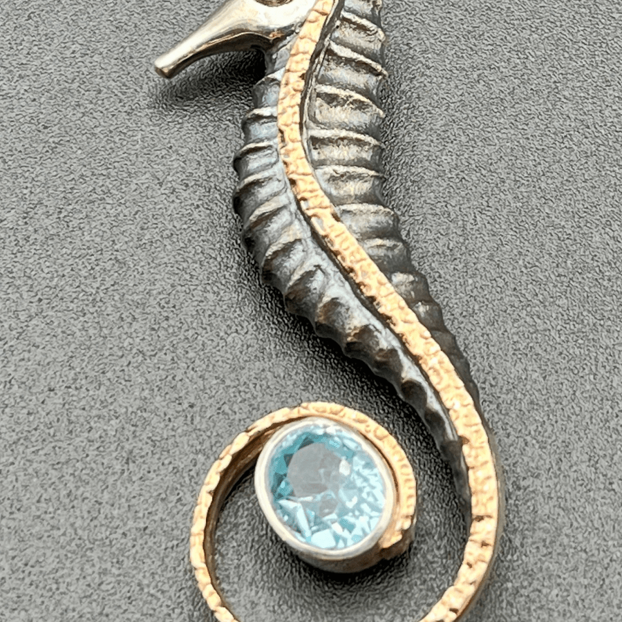 Blue Topaz in a Seahorse Tail NecklaceBORANECKLACES