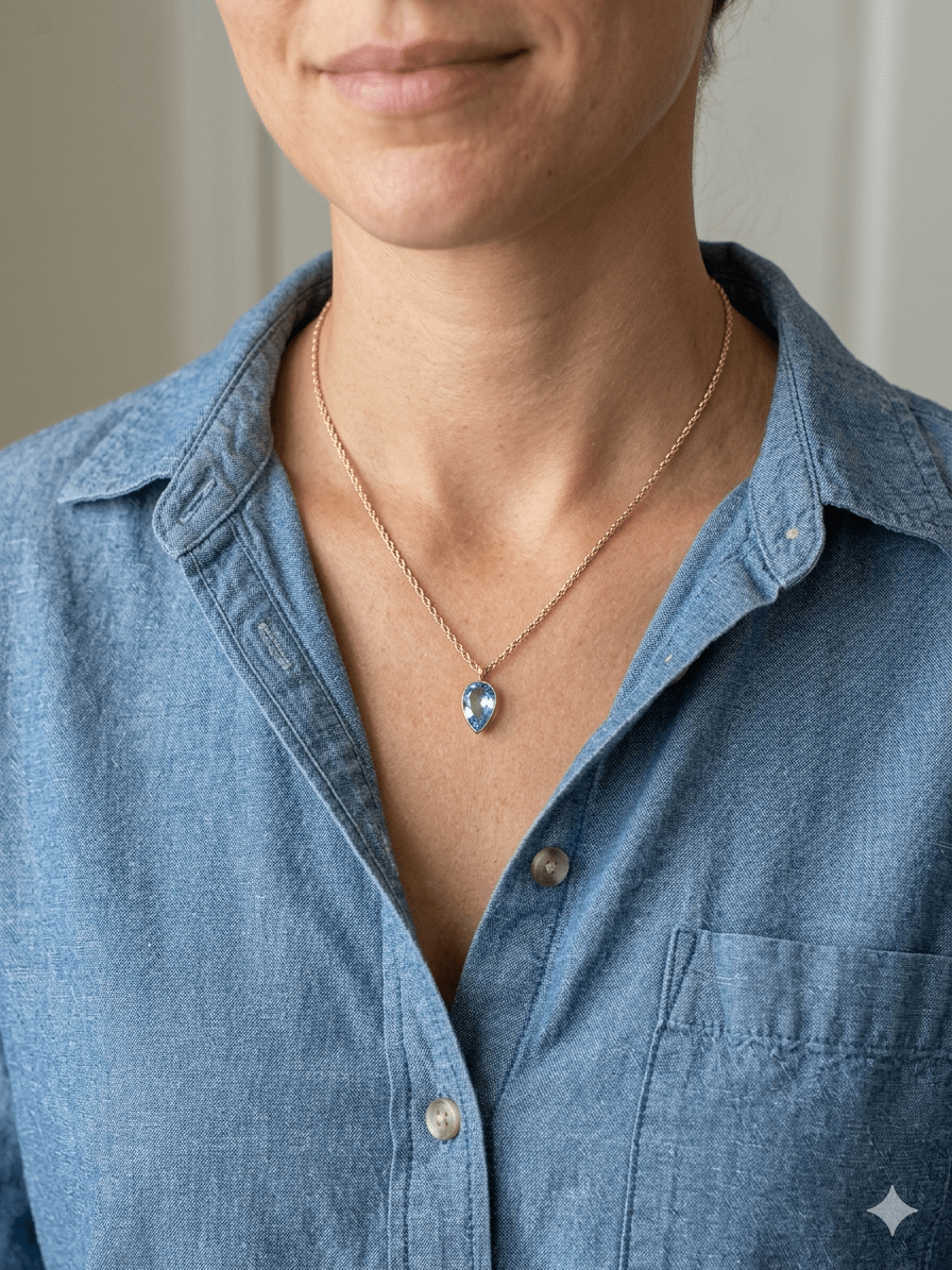 Blue Topaz Teardrop Necklace on 14kgf Rope ChainBeth ZinkNECKLACES