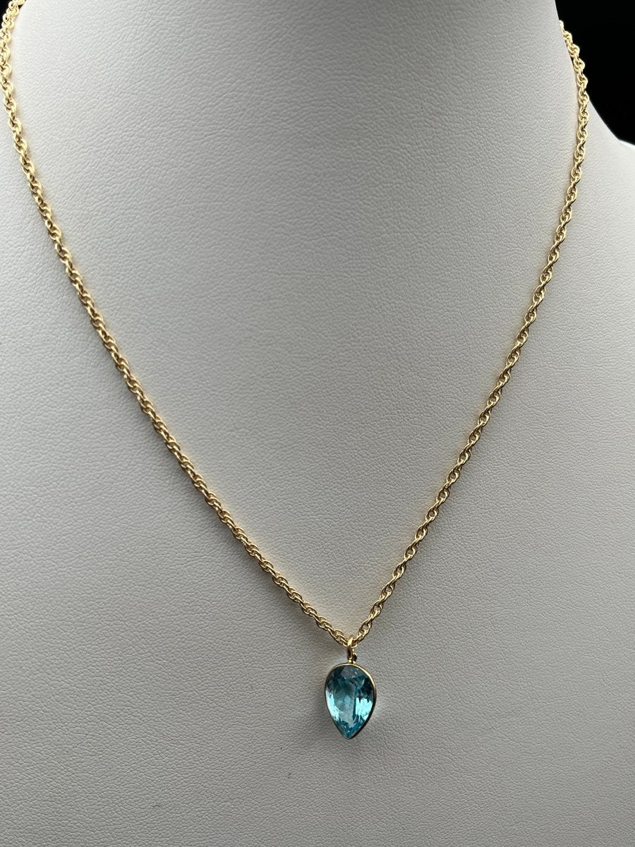 Blue Topaz Teardrop Necklace on 14kgf Rope ChainBeth ZinkNECKLACES