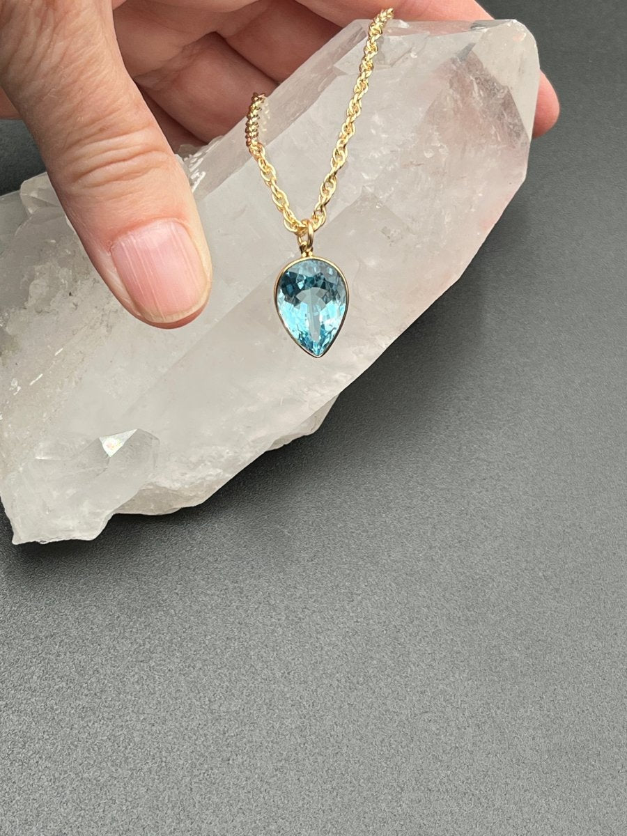 Blue Topaz Teardrop Necklace on 14kgf Rope ChainBeth ZinkNECKLACES