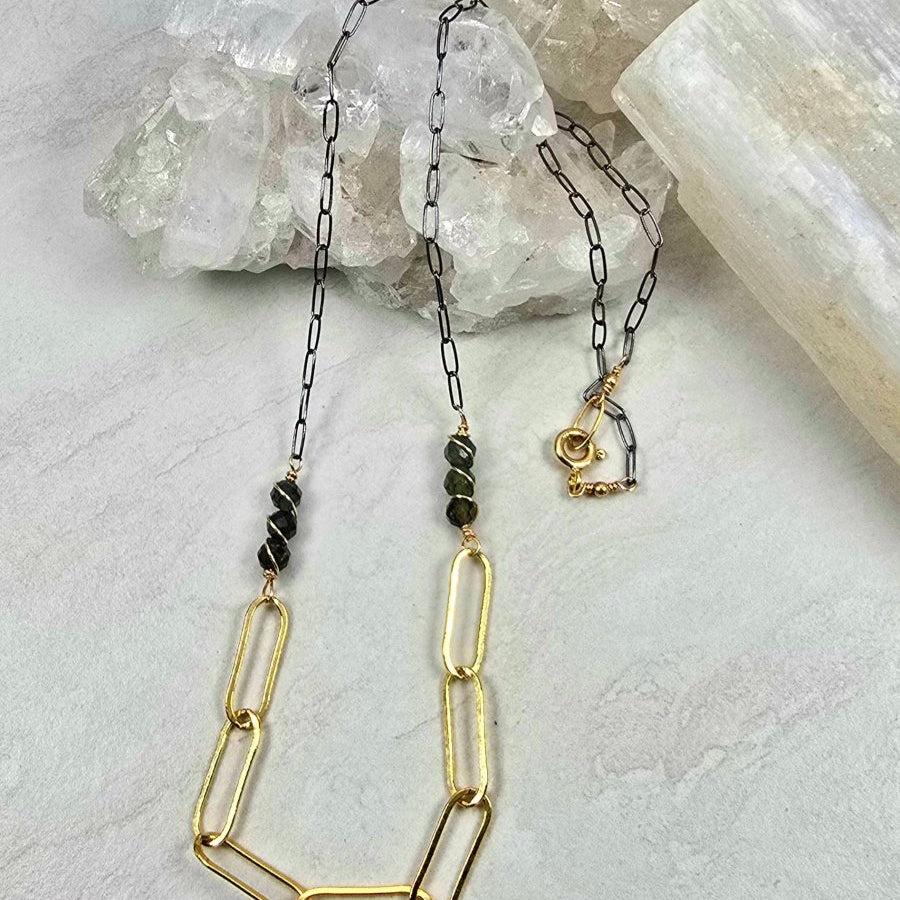 Blue Tourmaline Mix Gold & Oxidized Chain #8110James & JezebelleNECKLACES