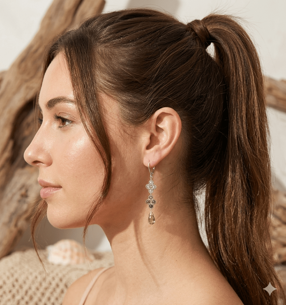 Blue Zircon & Green Tourmaline Clover Drop Earrings with KyaniteMichelle PresslerEARRINGS