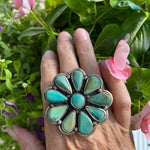 Bold Green Turquoise Blossom Ring – AdjustableZiabirdRINGS