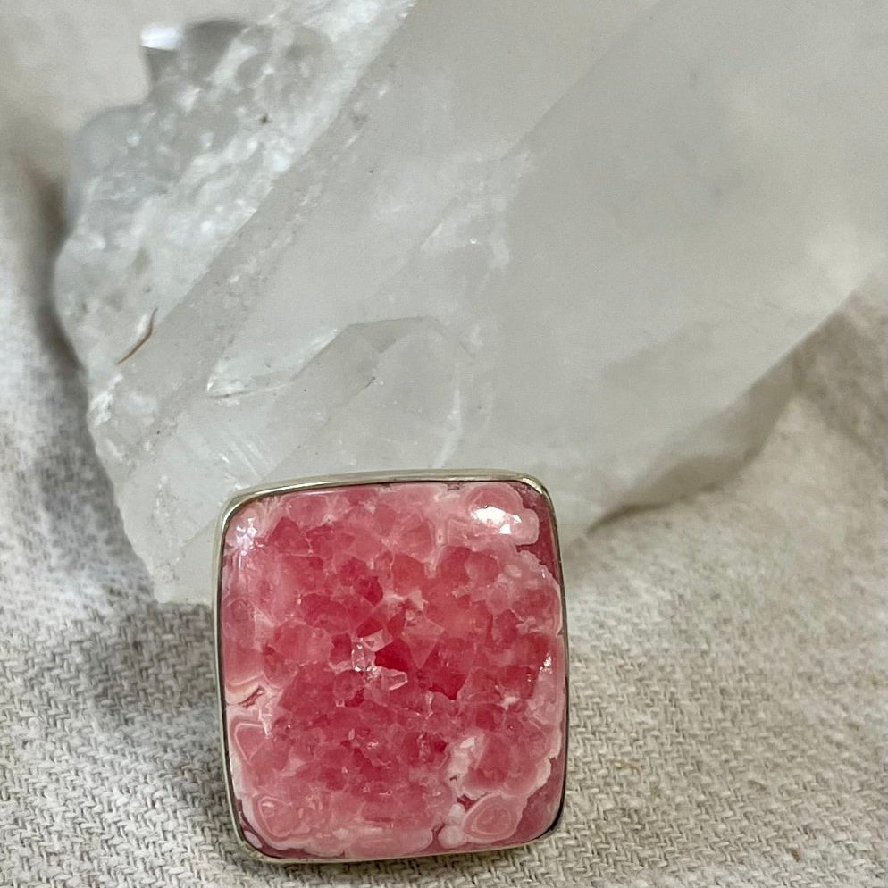 Bold Rhodochrosite Statement Ring – Sterling Silver (Adjustable)ZiabirdRINGS