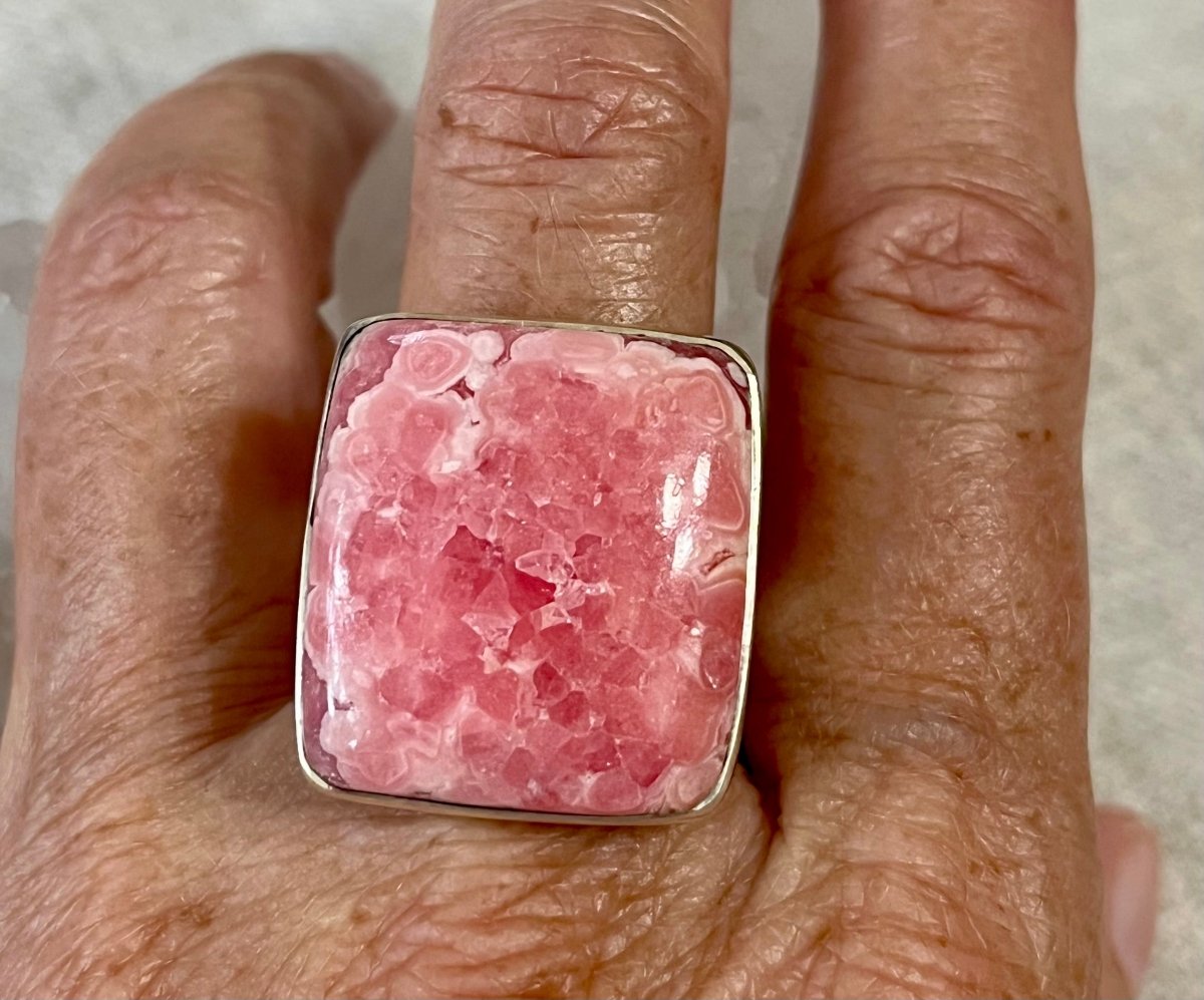 Bold Rhodochrosite Statement Ring – Sterling Silver (Adjustable)ZiabirdRINGS