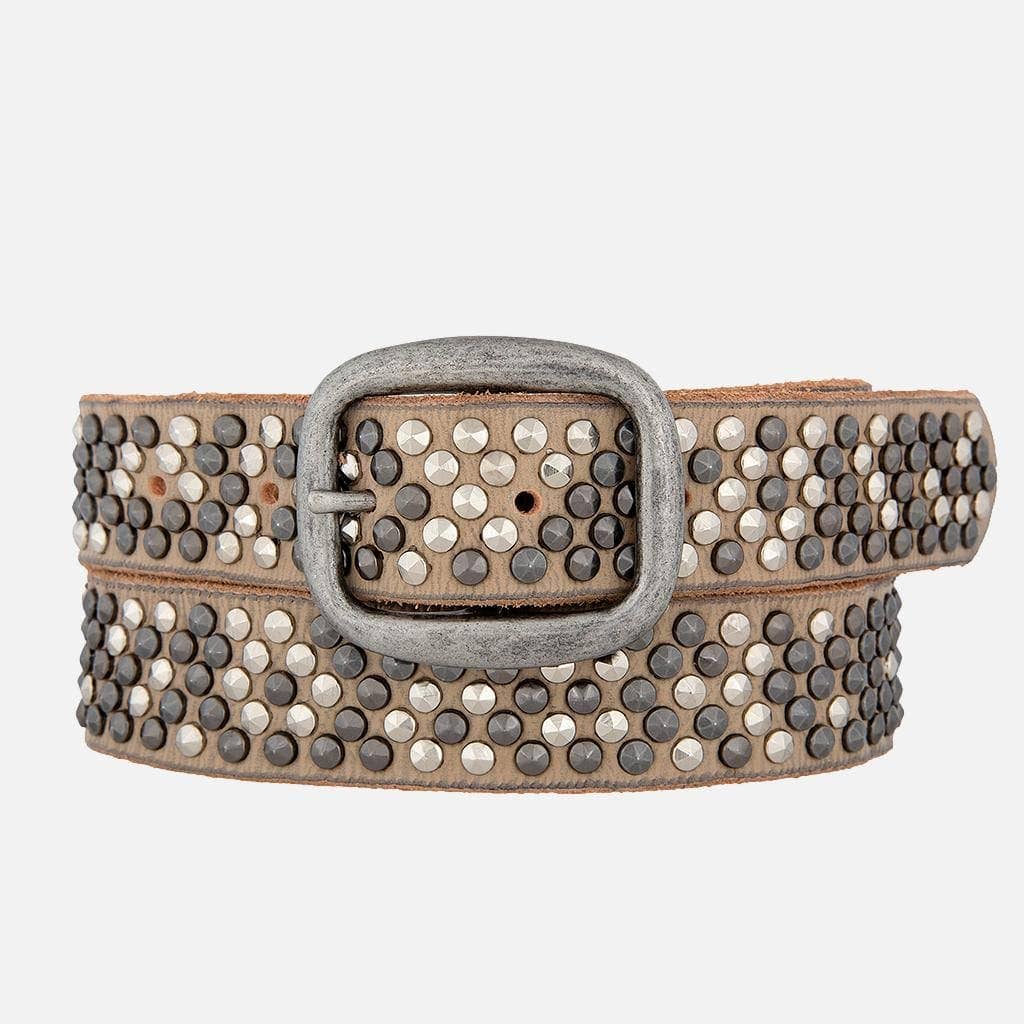 Britta | Vintage Silver Buckle Studded Leather Belt Women: CremeAmsterdam Heritage Leather Belts, Bags, Jackets & Apparelbelt