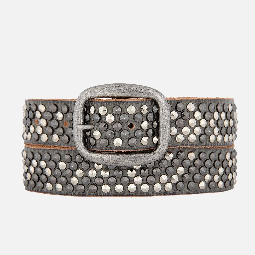 Britta | Vintage Silver Buckle Studded Leather Belt Women: GreyAmsterdam Heritage Leather Belts, Bags, Jackets & Apparelbelts