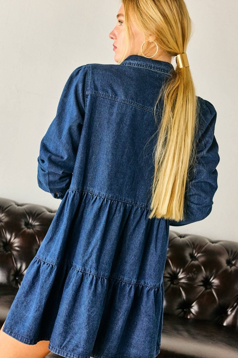 Button Down Babydoll Ruffle Denim Dress – Classic BlueLara DaisyDRESS