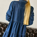 Button Down Babydoll Ruffle Denim Dress – Classic BlueLara DaisyDRESS
