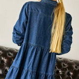 Button Down Babydoll Ruffle Denim Dress – Classic BlueLara DaisyDRESS