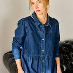 Button Down Babydoll Ruffle Denim Dress – Classic BlueLara DaisyDRESS
