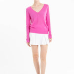Cashmere V - neck Sweater: Barbie pink with Nude StripeSTUDIO CASHMERE8SWEATER