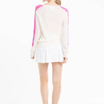 Cashmere V - Neck Sweater – Off - White with Barbie Pink StripeSTUDIO CASHMERE8SWEATER