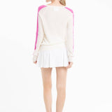Cashmere V - Neck Sweater – Off - White with Barbie Pink StripeSTUDIO CASHMERE8SWEATER