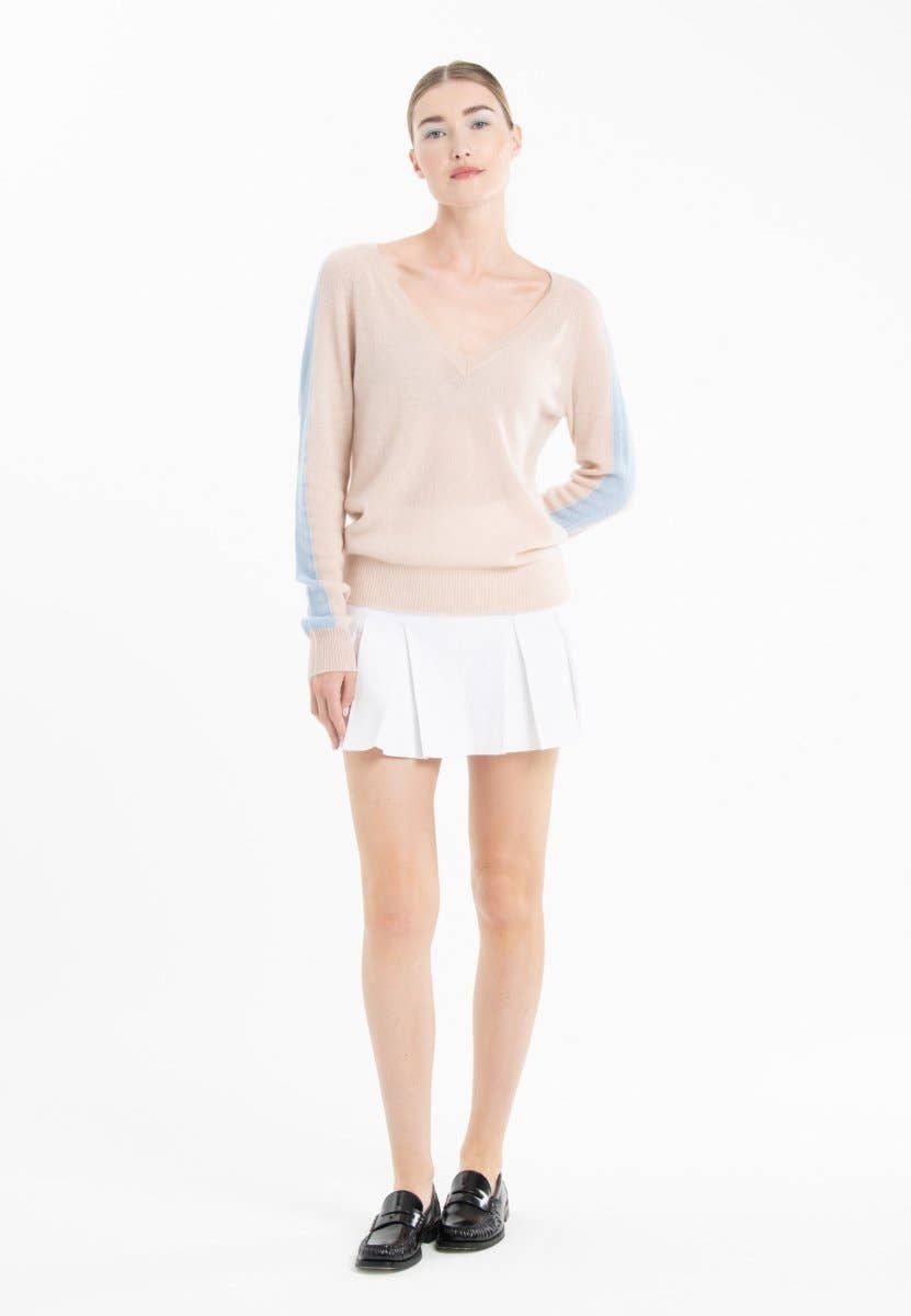 Cashmere V - Neck Sweater – Peau/BleuSTUDIO CASHMERE8SWEATER