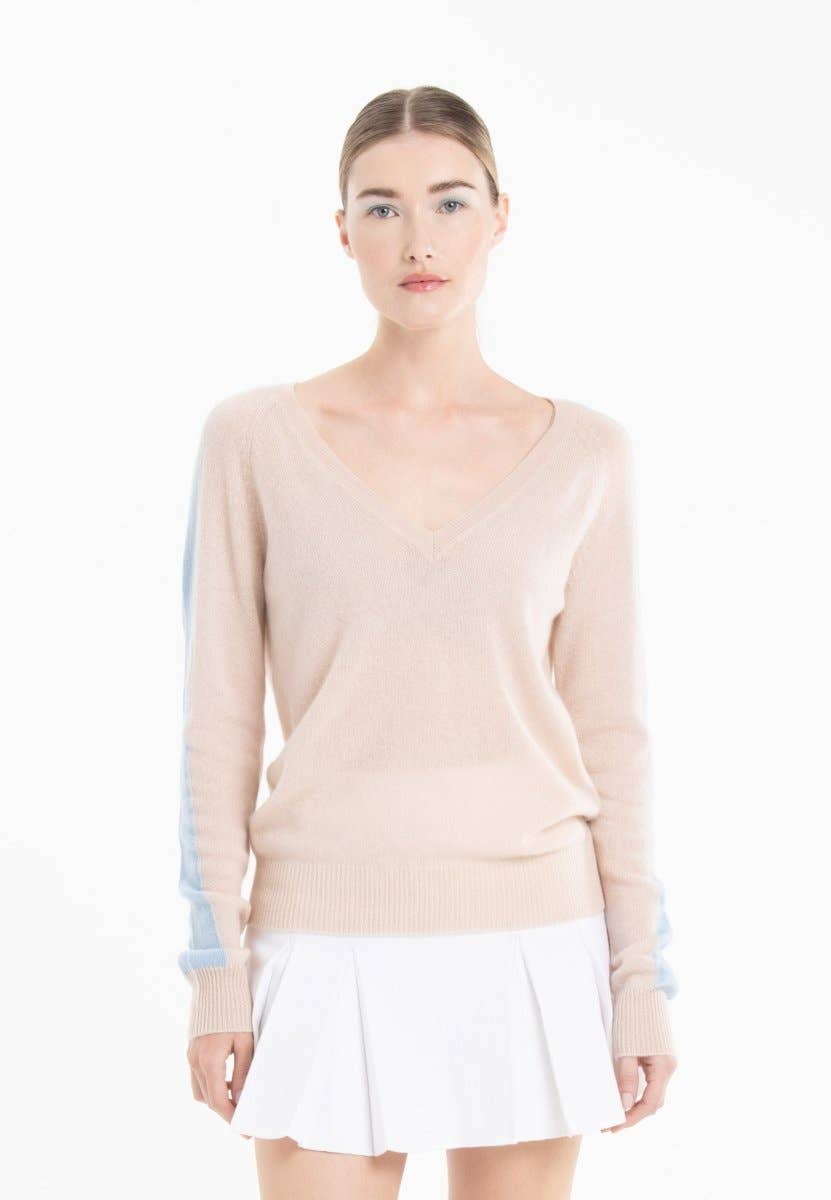 Cashmere V - Neck Sweater – Peau/BleuSTUDIO CASHMERE8SWEATER