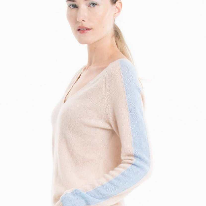 Cashmere V - Neck Sweater – Peau/BleuSTUDIO CASHMERE8SWEATER