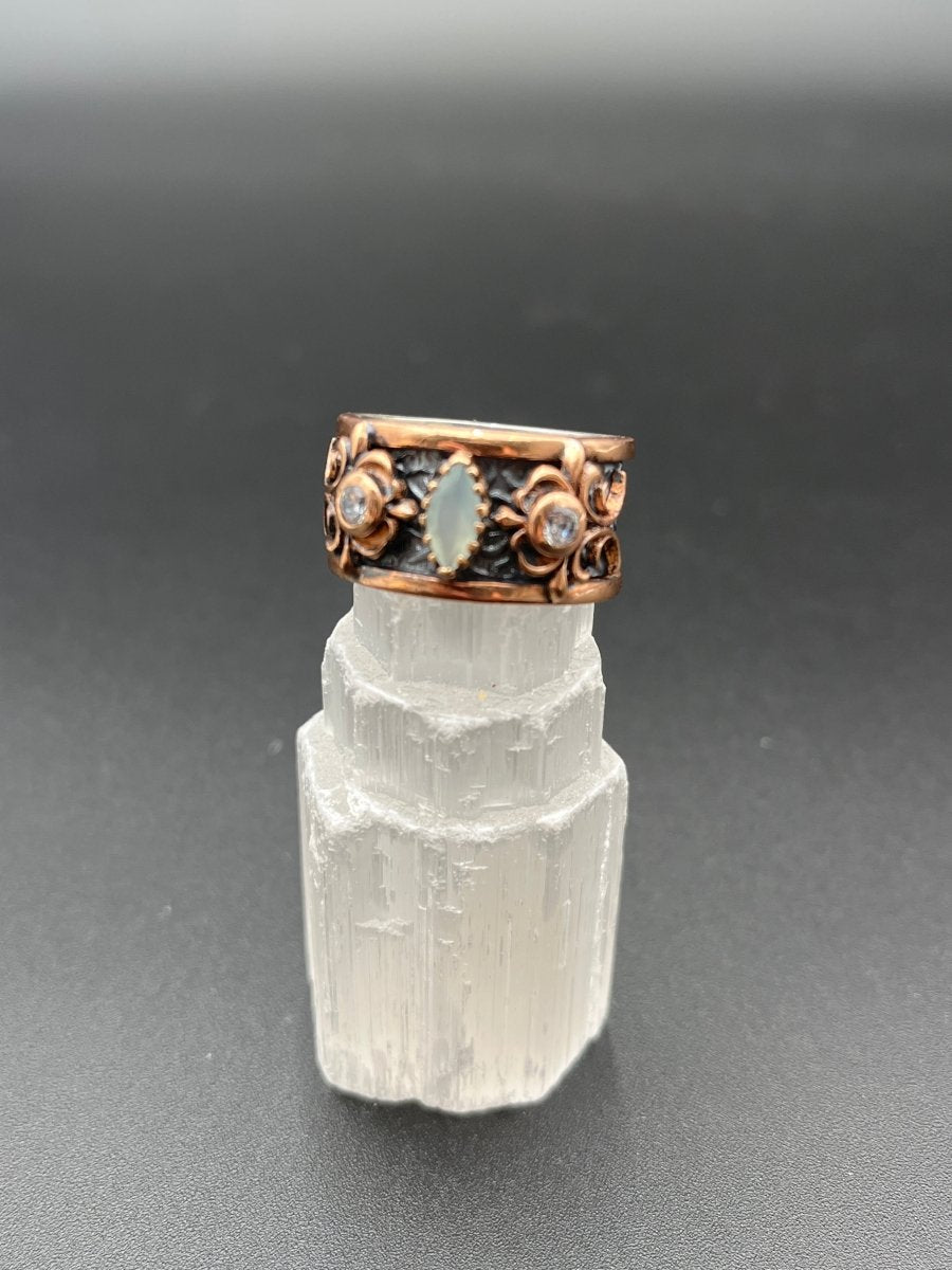 Chalcedony and CZs Encircle the Band of Oxidized SilverBORARINGS