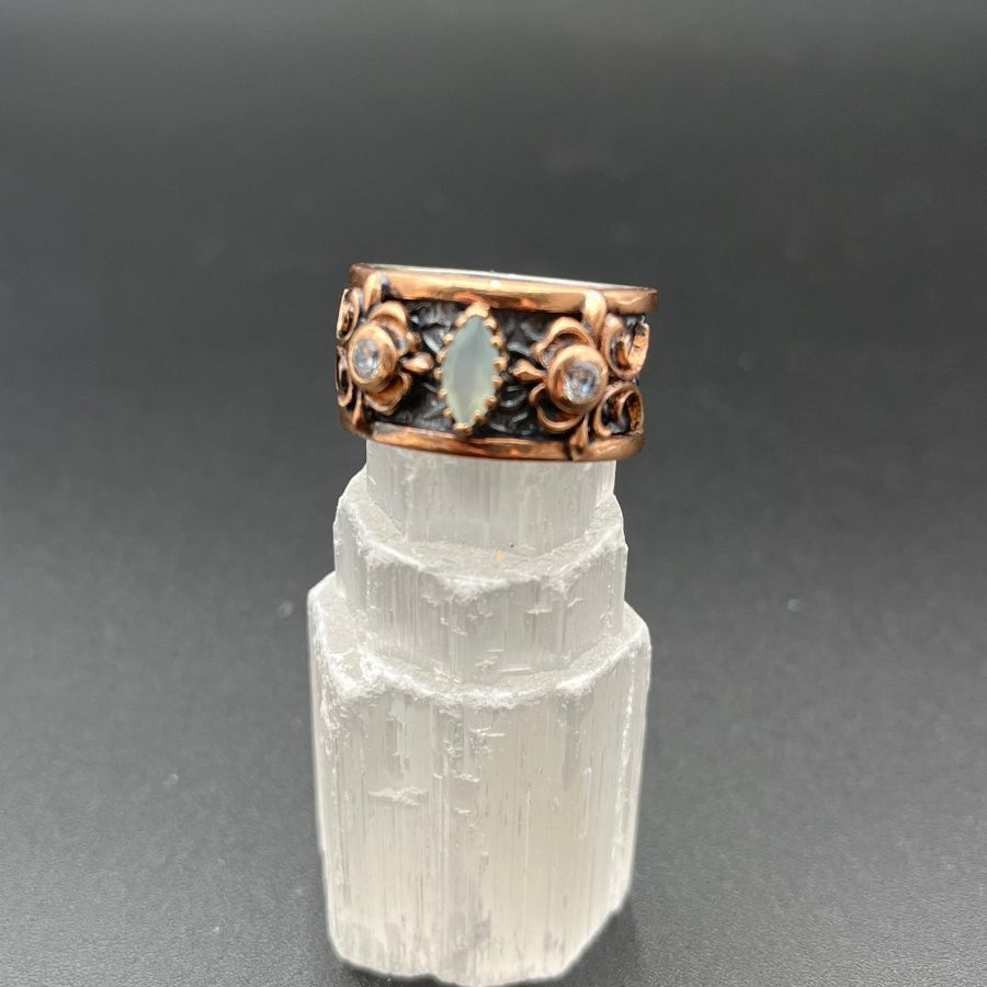 Chalcedony and CZs Encircle the Band of Oxidized SilverBORARINGS