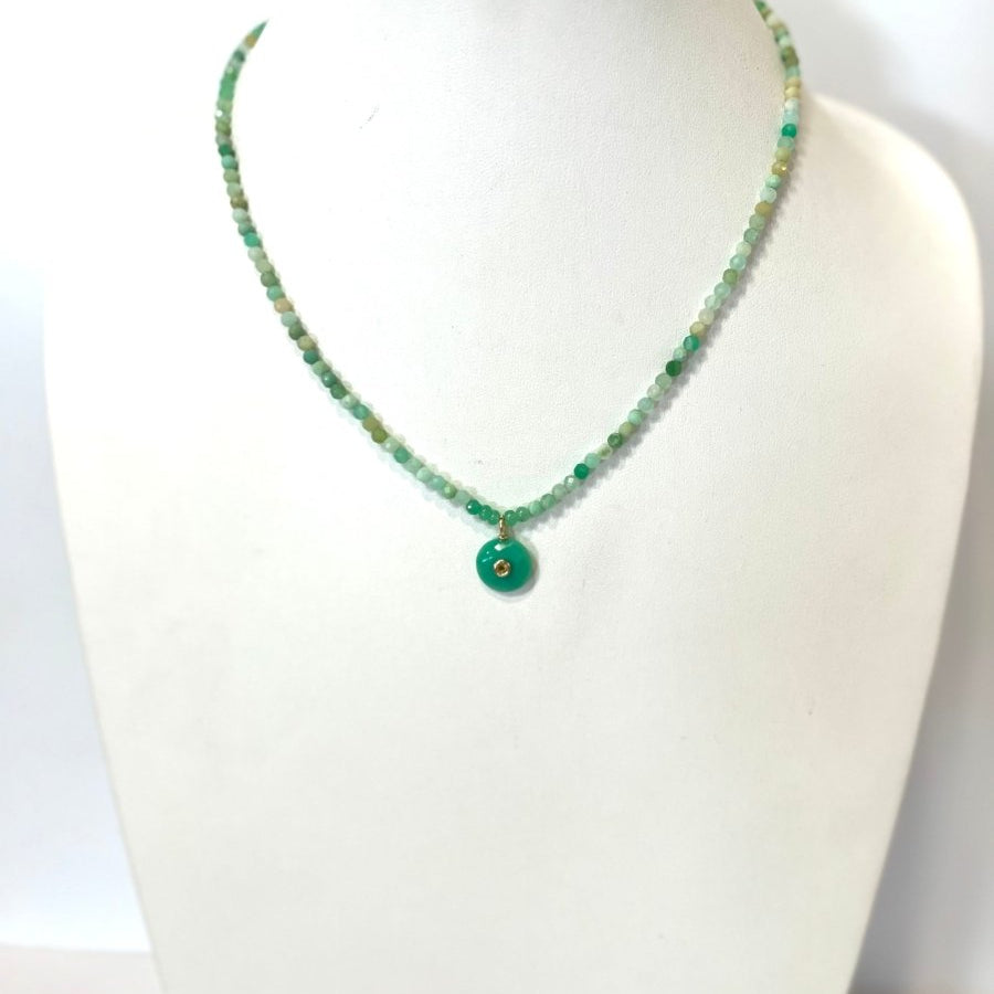 Chrysoprase Pendant With Citrine Center On Mixed Chrysoprase Rondelles NecklaceBeth ZinkNECKLACES