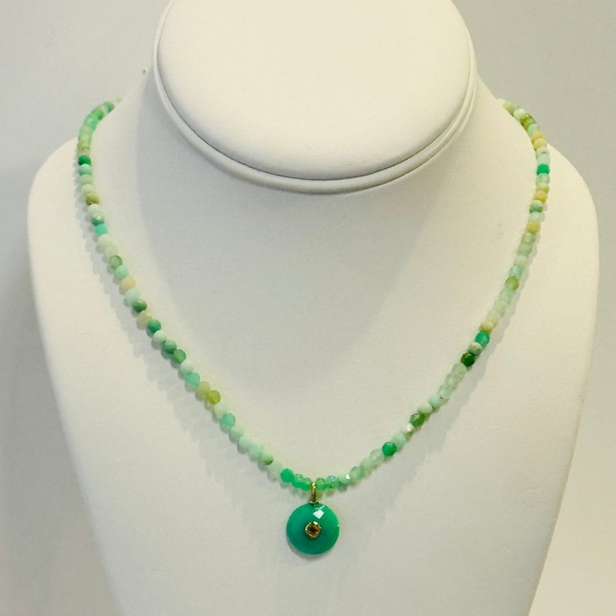Chrysoprase Pendant With Citrine Center On Mixed Chrysoprase Rondelles NecklaceBeth ZinkNECKLACES