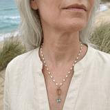 Citrine & Blue Topaz Drop on Pearl NecklaceBeth ZinkNECKLACES