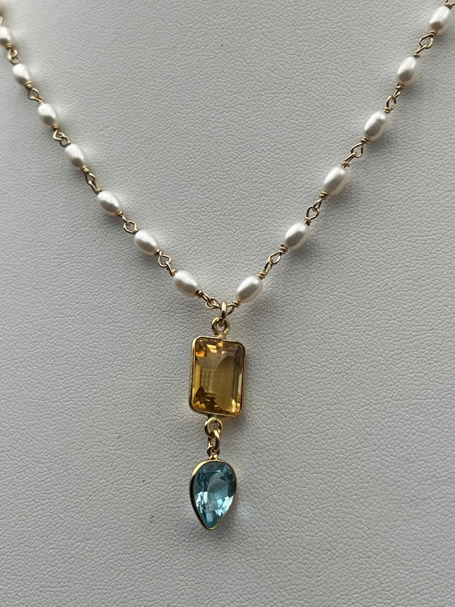 Citrine & Blue Topaz on Pearl NecklaceBeth ZinkNECKLACES