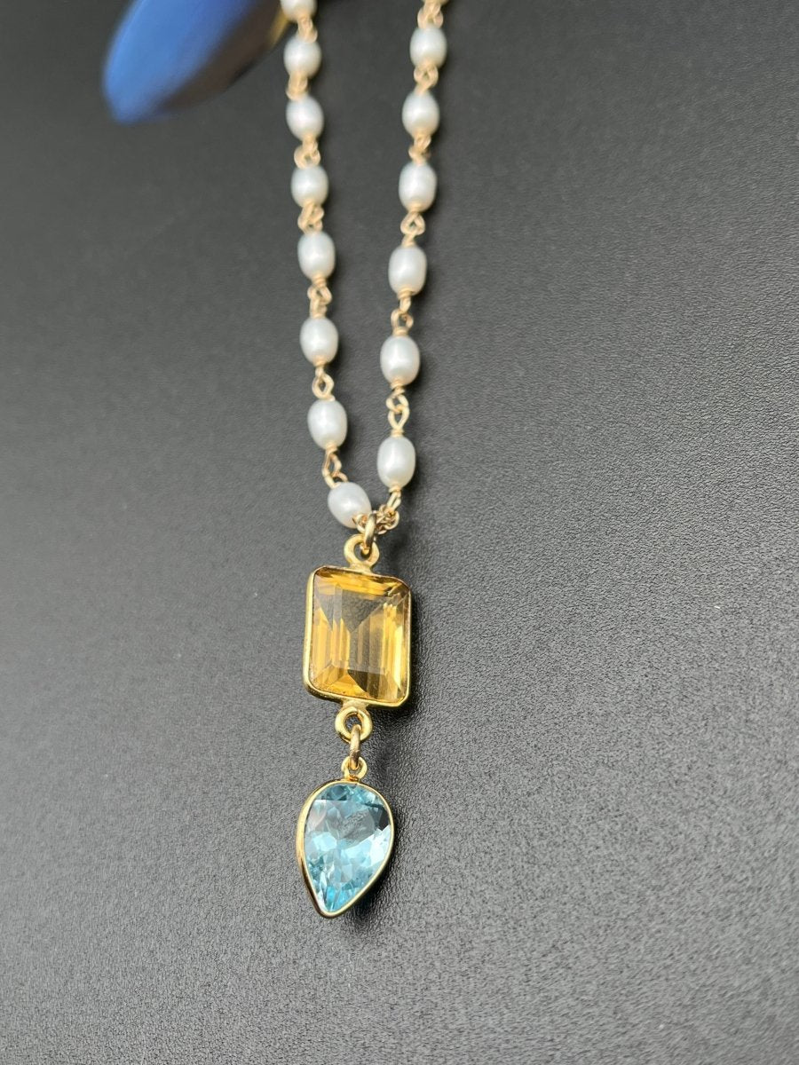 Citrine & Blue Topaz on Pearl NecklaceBeth ZinkNECKLACES