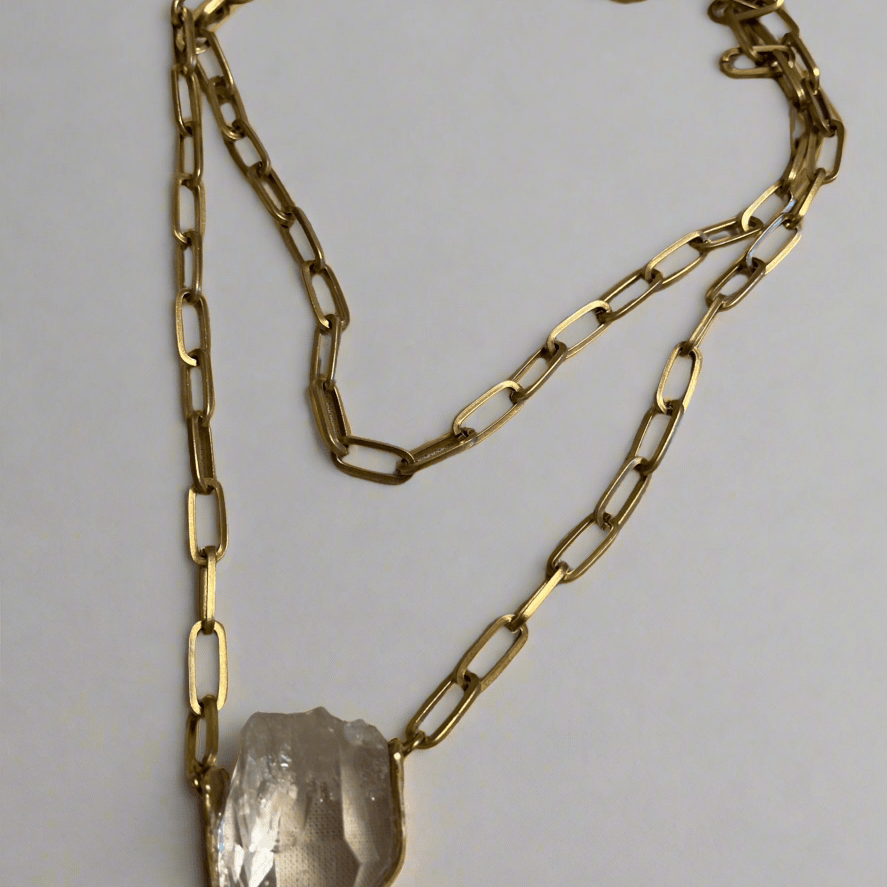 Clear Quartz Crystal in Bronze FrameMolaNECKLACES