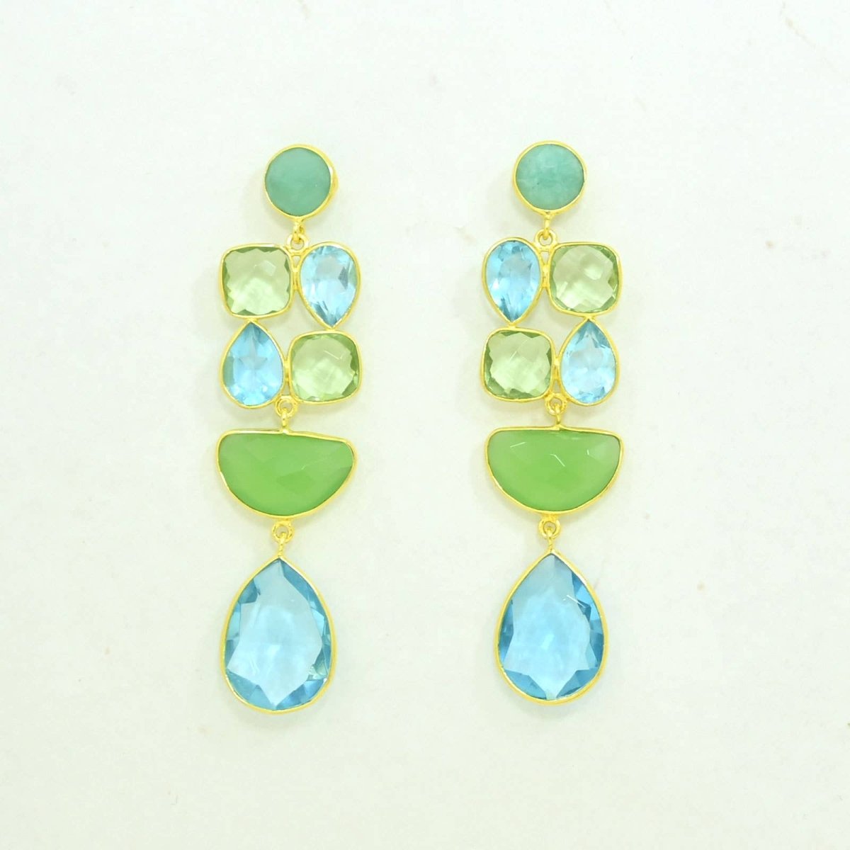 Cocktail Earring Gold - Amazonite, Blue Topaz & Green QuartzSchmuckoo BerlinEARRINGS
