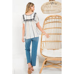 Cream Embroidered Short Sleeve Top: CREAMTHMLTOPS