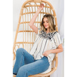 Cream Embroidered Short Sleeve Top: CREAMTHMLTOPS