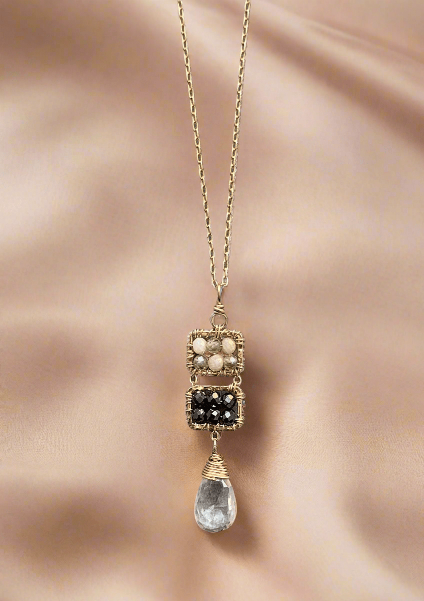 Cream Silverite, Green Natural Zircon, Hematite, and Natural Zircon NecklaceMichelle PresslerNECKLACES