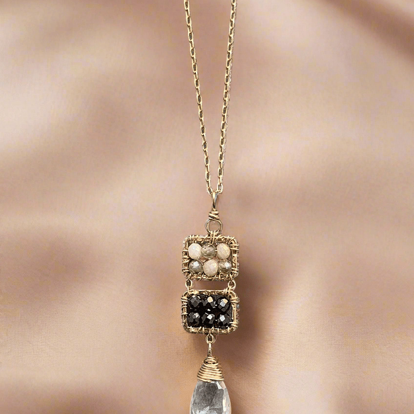 Cream Silverite, Green Natural Zircon, Hematite, and Natural Zircon NecklaceMichelle PresslerNECKLACES