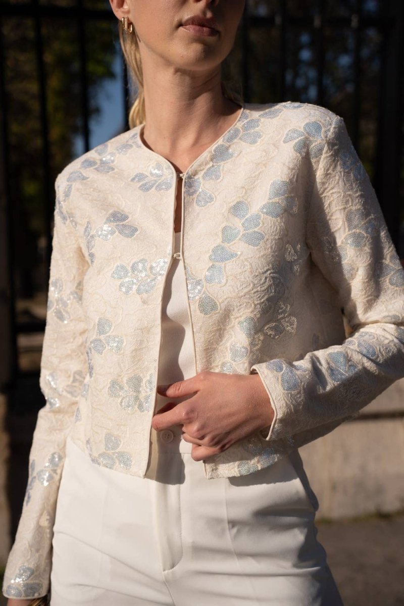 Cream with floral pattern sequined jacket - EcruCHOKLATE PARISjacket