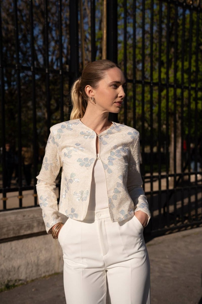 Cream with floral pattern sequined jacket - EcruCHOKLATE PARISjacket