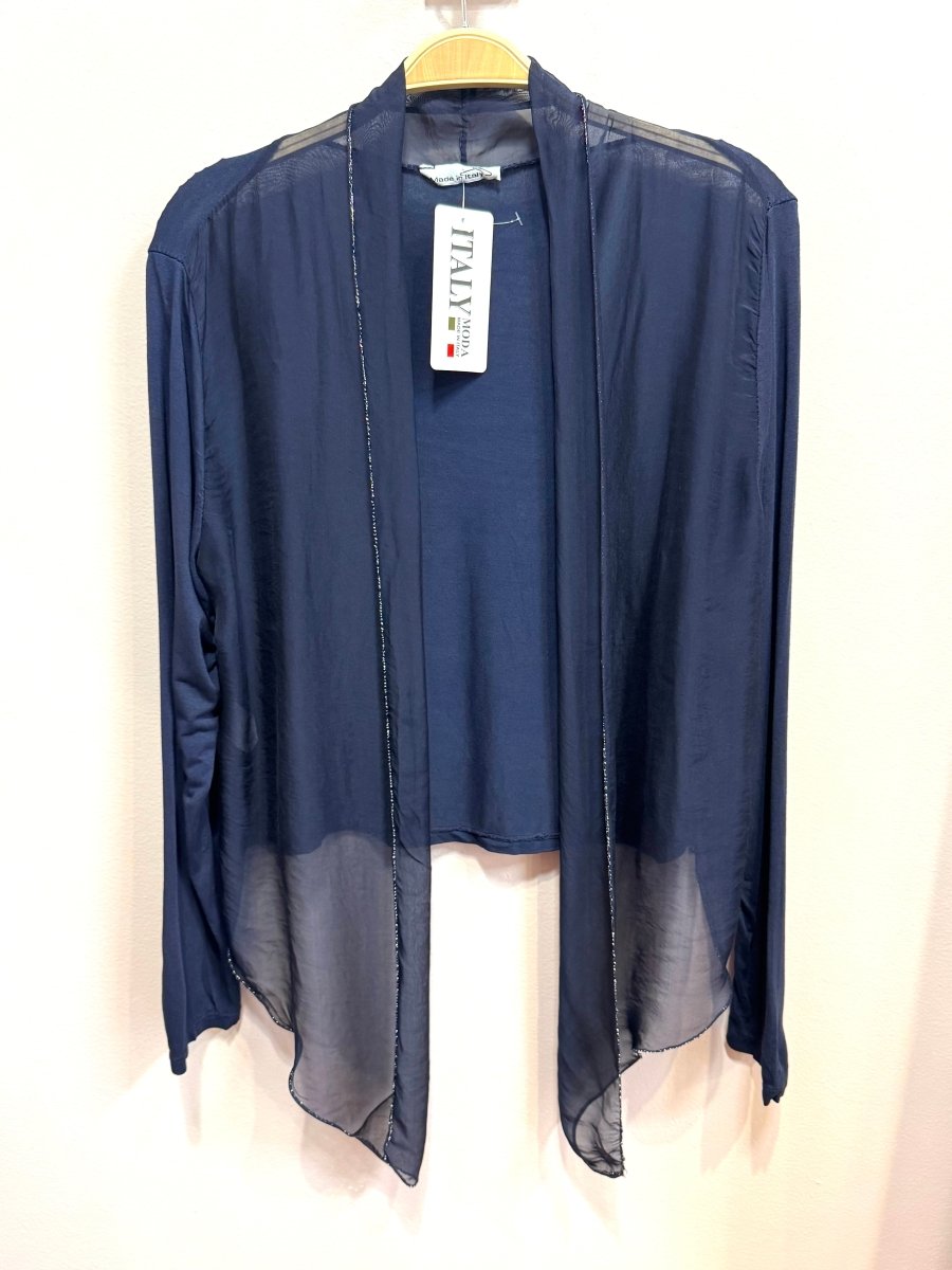 Crop Cardigan with Metallic Trim Accent: Navy / One SizeDance in Pariscardigan