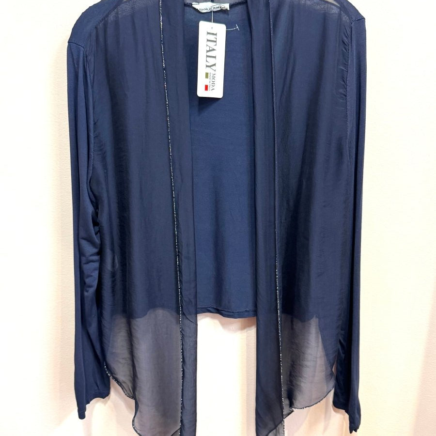 Crop Cardigan with Metallic Trim Accent: Navy / One SizeDance in Pariscardigan