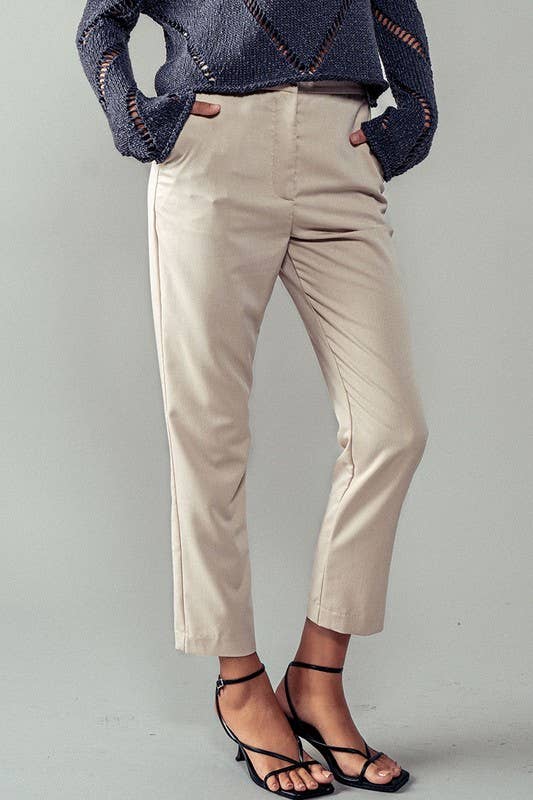 Cropped Straight Leg Side Pocket Trousers: OatmealUrban DaizyBOTTOM