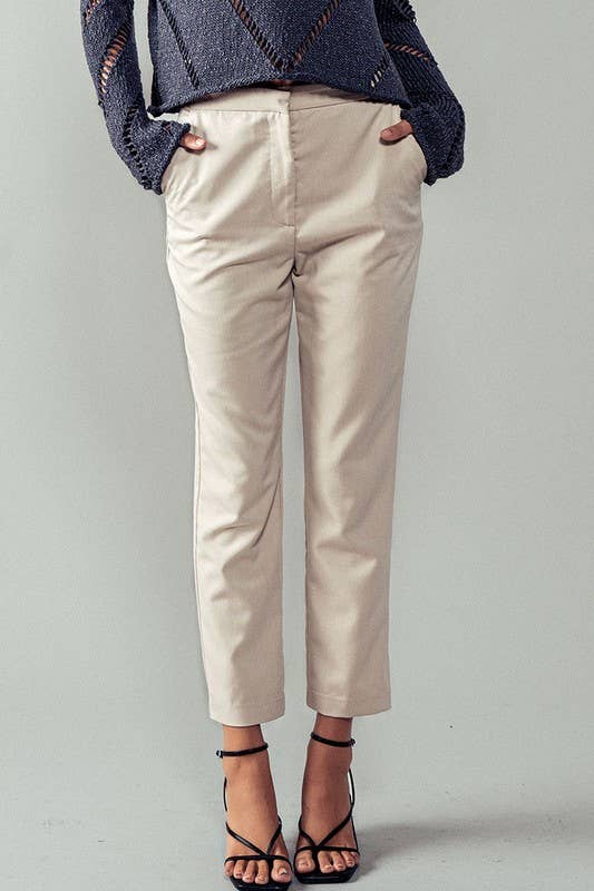 Cropped Straight Leg Side Pocket Trousers: OatmealUrban DaizyBOTTOM