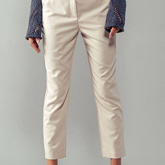 Cropped Straight Leg Side Pocket Trousers: OatmealUrban DaizyBOTTOM