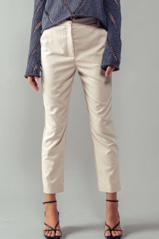 Cropped Straight Leg Side Pocket Trousers: OatmealUrban DaizyBOTTOM