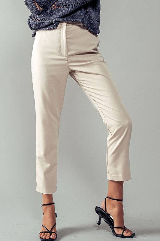 Cropped Straight Leg Side Pocket Trousers: OatmealUrban DaizyBOTTOM