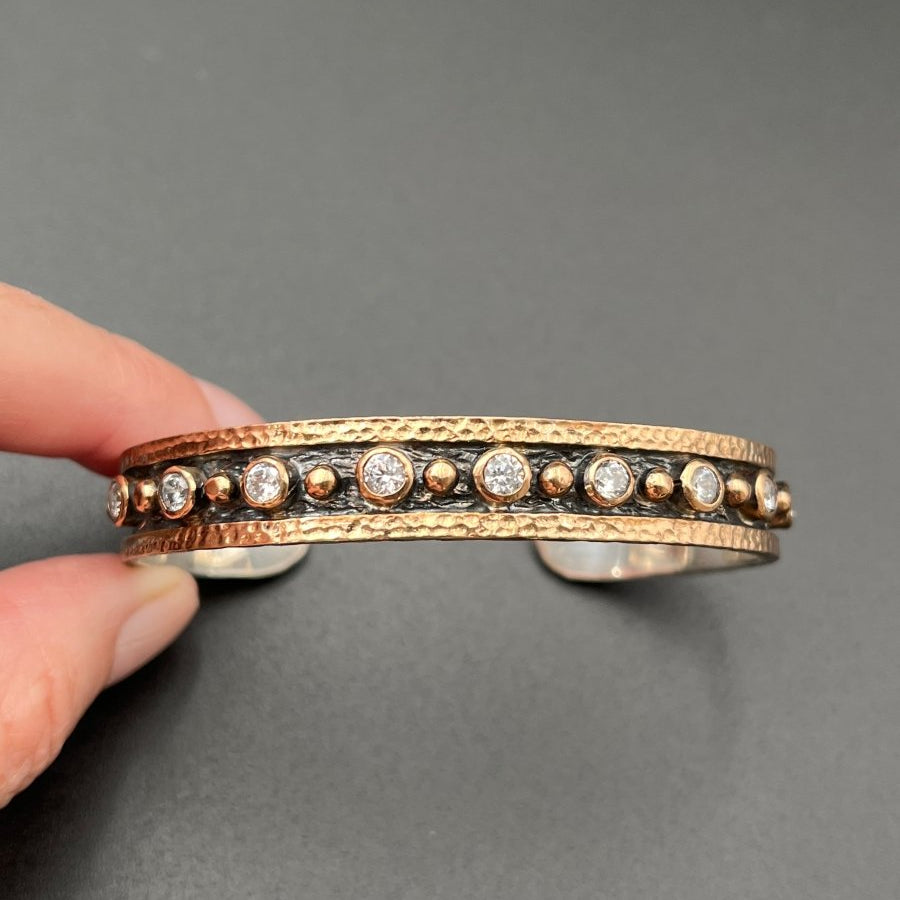 Cubic Zircon and Bronze Cuff - ~1/2” tallBORABRACELET