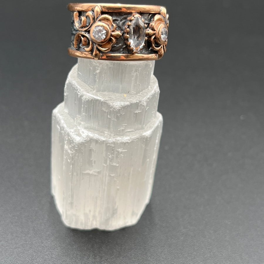 CZ and Rose Gold on Oxidized Silver BandBORARINGS