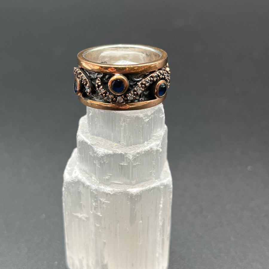 CZ and Sapphires Encircles the Band of Oxidized SilverBORARINGS