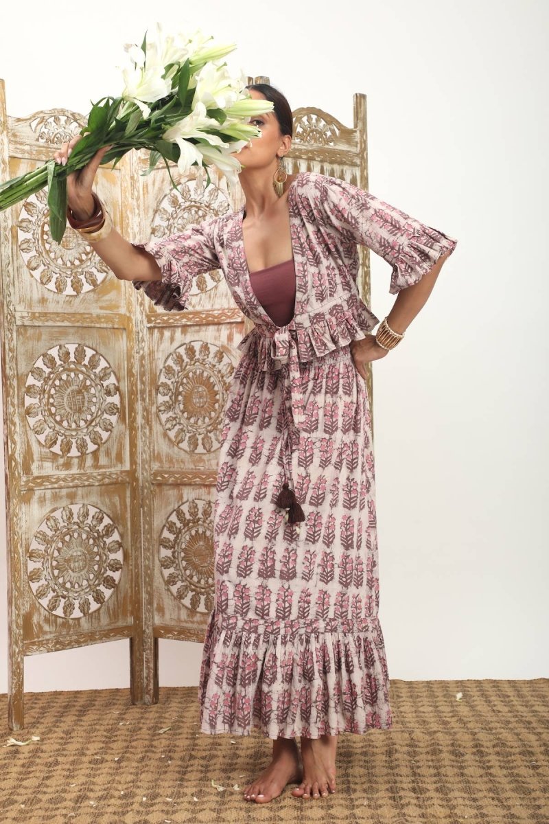 Dabu Block Printed Cotton Matching Set – Jaipur Artisan Work - MauveThe Fox and The MermaidSKIRT