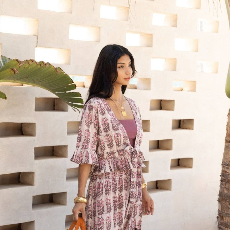 Dabu Block Printed Cotton Matching Set – Jaipur Artisan Work - MauveThe Fox and The MermaidSKIRT