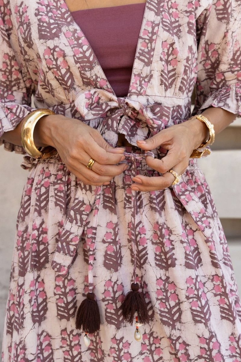 Dabu Block Printed Cotton Matching Set – Jaipur Artisan Work - MauveThe Fox and The MermaidSKIRT