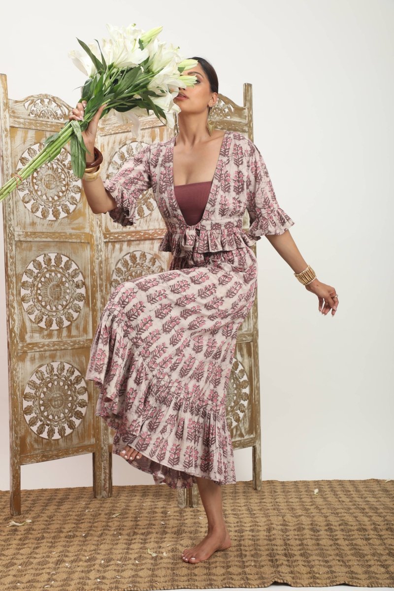 Dabu Block Printed Cotton Matching Set – Jaipur Artisan Work - MauveThe Fox and The MermaidSKIRT